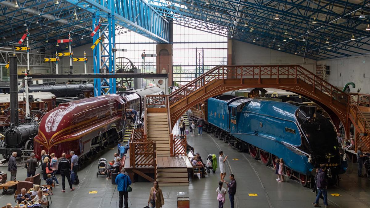 A fascinating display of historic locomotives in a vibrant railway museum.